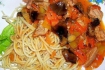 Рецепт. Мясо с грибами в томатной подливе