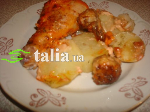 Рецепт. Картофель в духовке с голенью и грибами Рецепт. Картофель в духовке с голенью и грибами