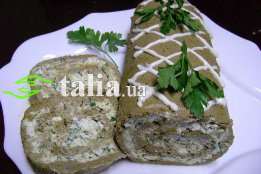 Рецепт. Печеночный рулет с сырной массой (рулет из печени) Рецепт. Печеночный рулет с сырной массой (рулет из печени)