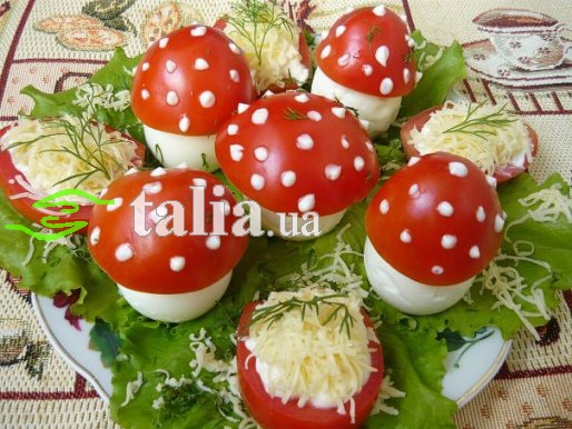 Рецепт. Яйца фаршированные с куриной печенью ''Мухоморы''