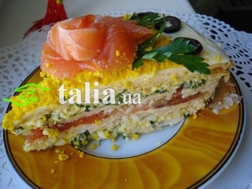 Рецепт. Закусочный пирог с яйцами и семгой (торт) Рецепт. Закусочный пирог с яйцами и семгой (торт)
