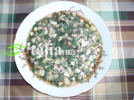 Рецепт. Окрошка на квасе с куриным мясом Рецепт. Окрошка на квасе с куриным мясом
