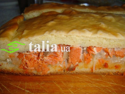 Рецепт. Пирог с рыбой лосось и луком Рецепт. Пирог с рыбой лосось и луком
