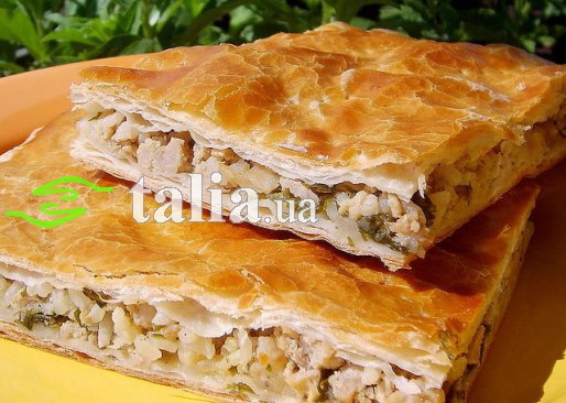 Рецепт. Слоеный пирог с рисом и куриным мясом Рецепт. Слоеный пирог с рисом и куриным мясом