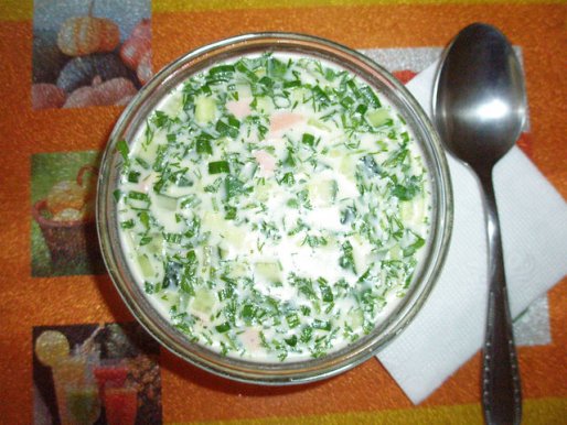 Рецепт. Окрошка на сметане с мясом