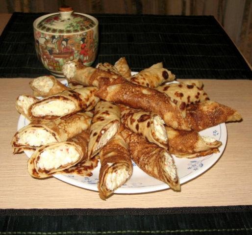 Рецепт. Блины с начинкой из крабовых палочек