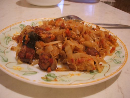 Рецепт. Тушеная капуста с мясом "Бигус"