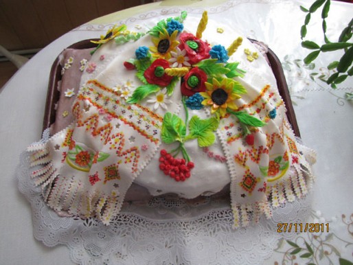 Рецепт. Торт "Вишиванка" с мастикой
